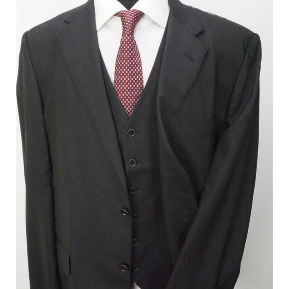 Raffaele Caruso Charcoal Striped Loro Piana 3Pc Suit Jacket Pants Vest 44R NEW